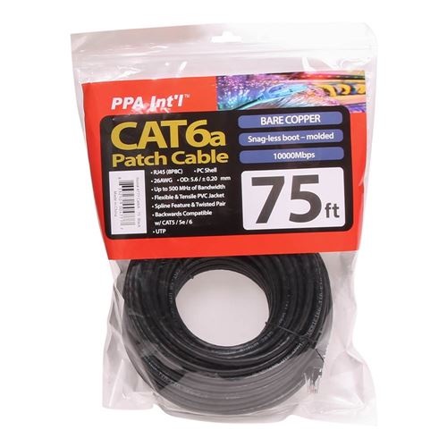 PPA 75 Ft. CAT 6a Snagless Molded Boots Ethernet Cable - Black — vista 3