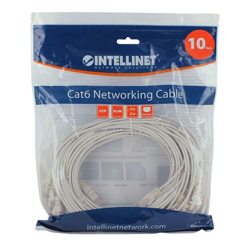 Intellinet Cat6 Stranded U/UTP Slim Network Ethernet Cable 7Ft. Snag-Free, 10-Pack-White — vista 3