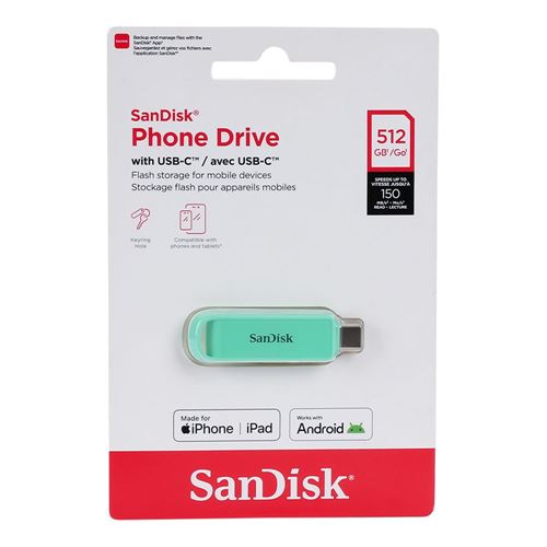 Sandisk 512GB Phone Drive USB 3.2 (Gen 1) Type-C Thumb Drive - Seafoam Green — vista 3
