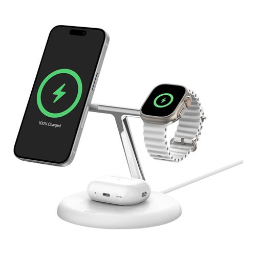 Belkin BoostCharge Pro 3-in-1 Magnetic Wireless Charging Stand Qi2 15W - White — vista 3
