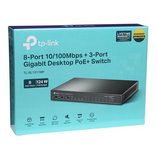 TP-LINK TL-SL1311MP - 8 Port 10/100Mbps Fast Ethernet PoE Switch 8 PoE+ Ports — vista 4