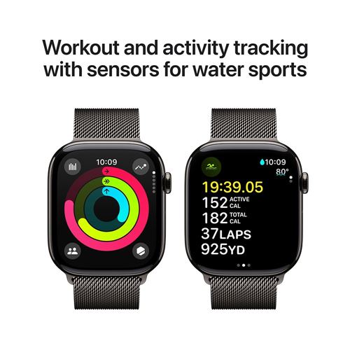 Apple Watch Series 10 GPS + Cellular 46mm - Caja de Titanio Slate - Correa Milanese Loop Slate - MWY — vista 4