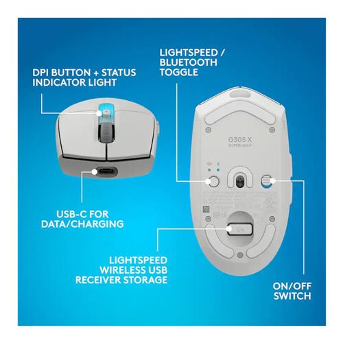 Logitech G G305 X SUPERLIGHT LIGHTSPEED Wireless Gaming Mouse - White — vista 4