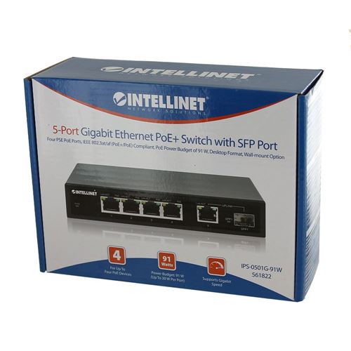 Intellinet 5-Port Gigabit Ethernet PoE+ Switch with SFP Port — vista 4
