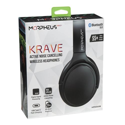Morpheus 360 Krave Active Noise Cancelling Wireless Bluetooth Headphones - Black — vista 5