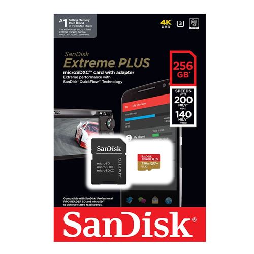 Sandisk 256GB Extreme PLUS microSDXC Class 10 A2 UHS-3 V30 Flash Memory Card with Adapter — vista 5