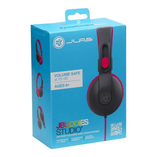 JLab JBuddies Studio 2 On-Ear Kids Wired Headphones - Gray/Pink — vista 6