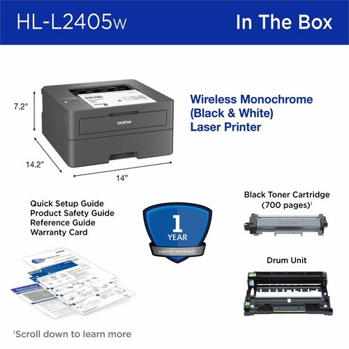 Impresora Láser Inalámbrico De Escritorio Brother HL HL-L2405W - Monocromo - 30 ppm de impresión monocolor - 1 - imagen 10