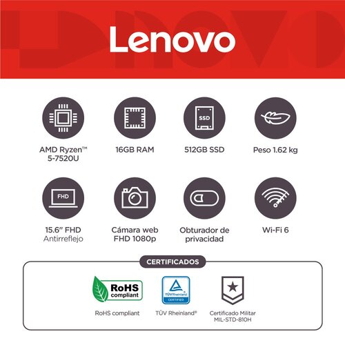 Laptop Lenovo IdeaPad Slim 3 15AMN8 R5 16GB 512 SSD, AMD Ryzen 5 7520U, 512 GB SSD - imagen 7