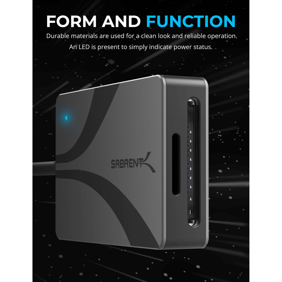Lector de Tarjetas Sabrent Dual-ranuras SDXC & microSDXC UHS-II USB-C 3.2 Gen 1 - vista frontal