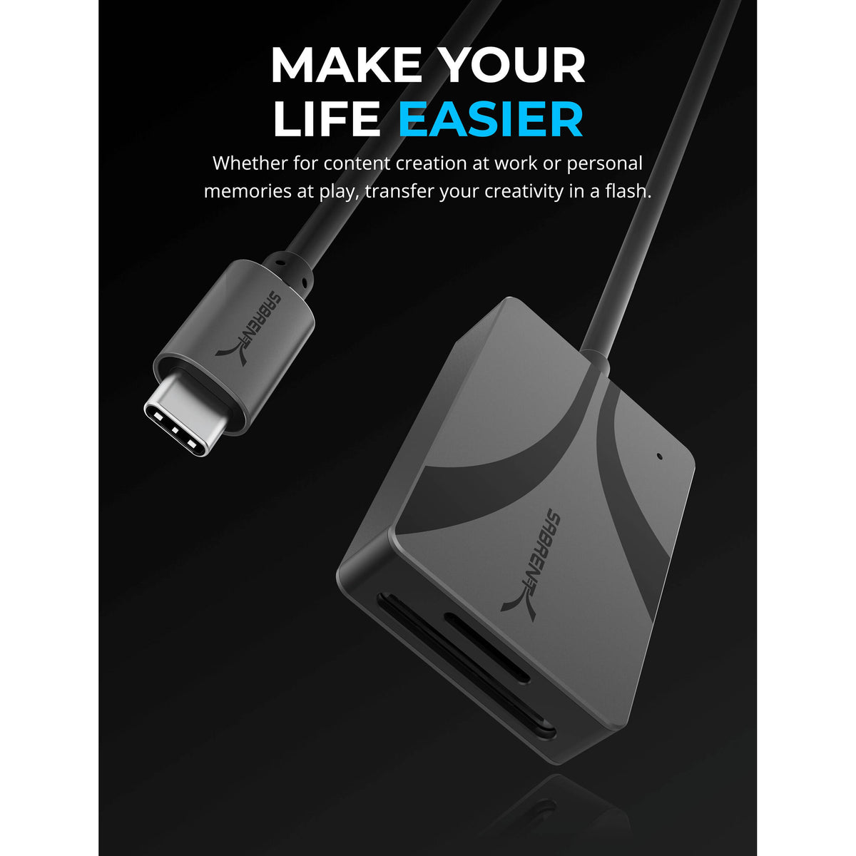 Lector de Tarjetas Sabrent Dual-ranuras SDXC & microSDXC UHS-II USB-C 3.2 Gen 1 - detalle