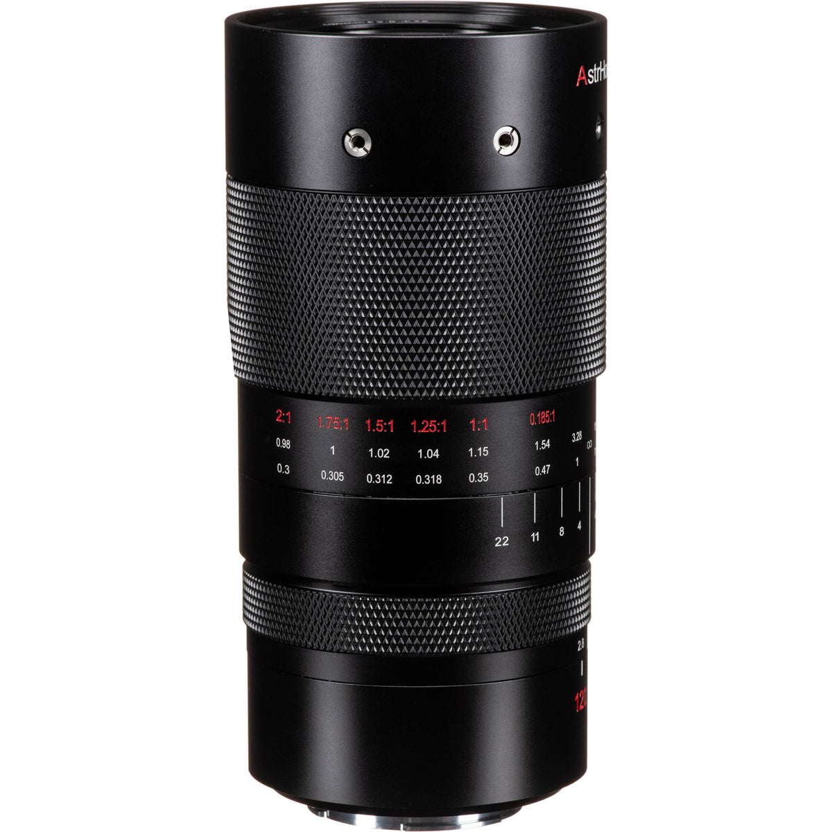 Lente AstrHori 120mm f/2.8 2X Macro (Plateado) - vista lateral