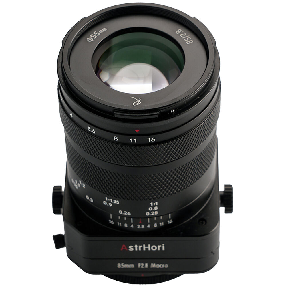 Lente AstrHori 85mm f/2.8 Macro Tilt (Plateado) - vista lateral