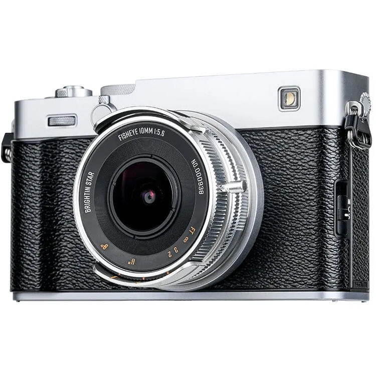 Lente Brightin Star 10mm f/5.6 Pro Fisheye (Plateado) - vista frontal
