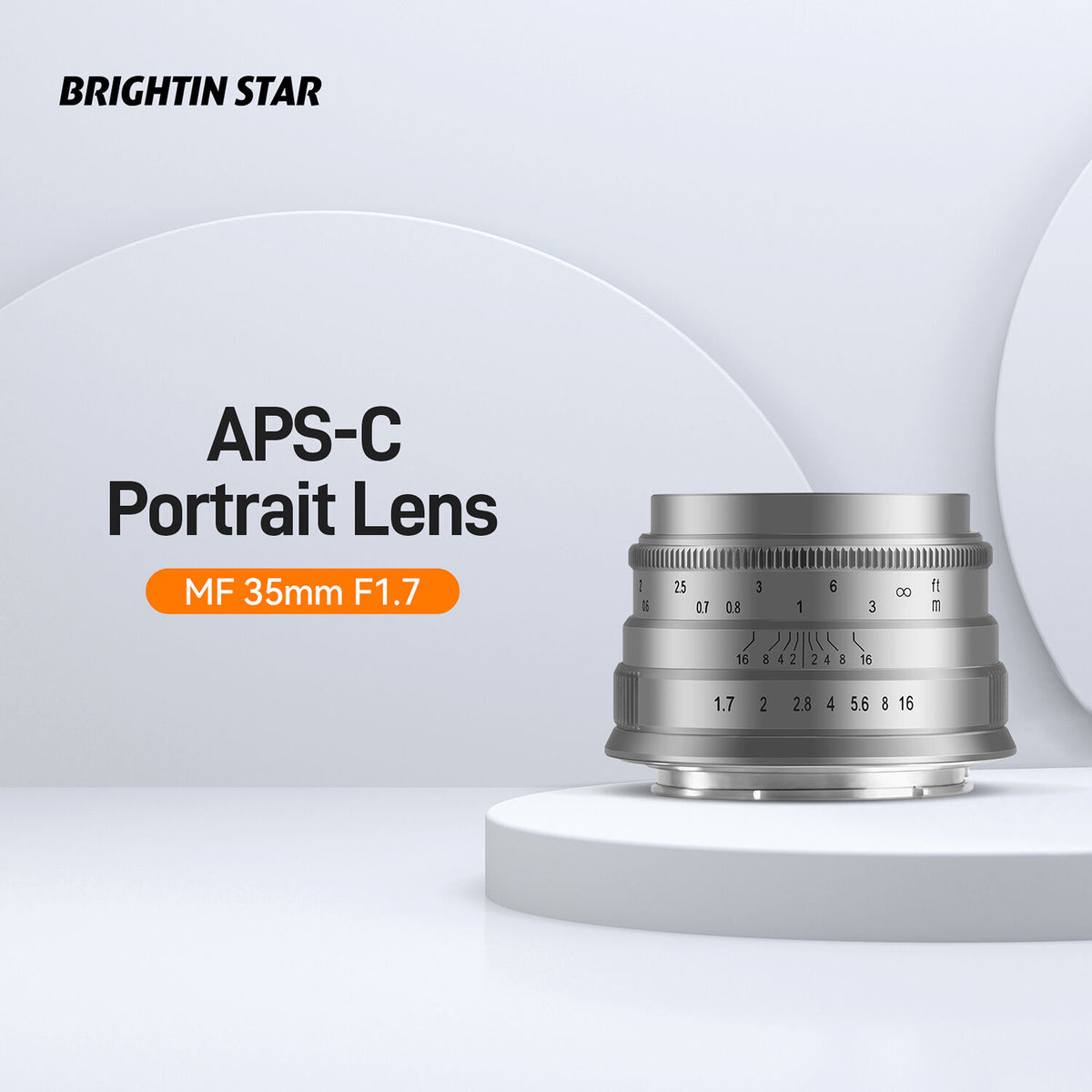 Lente Brightin Star 35mm f/1.7 (Plateado) - contenido de la caja