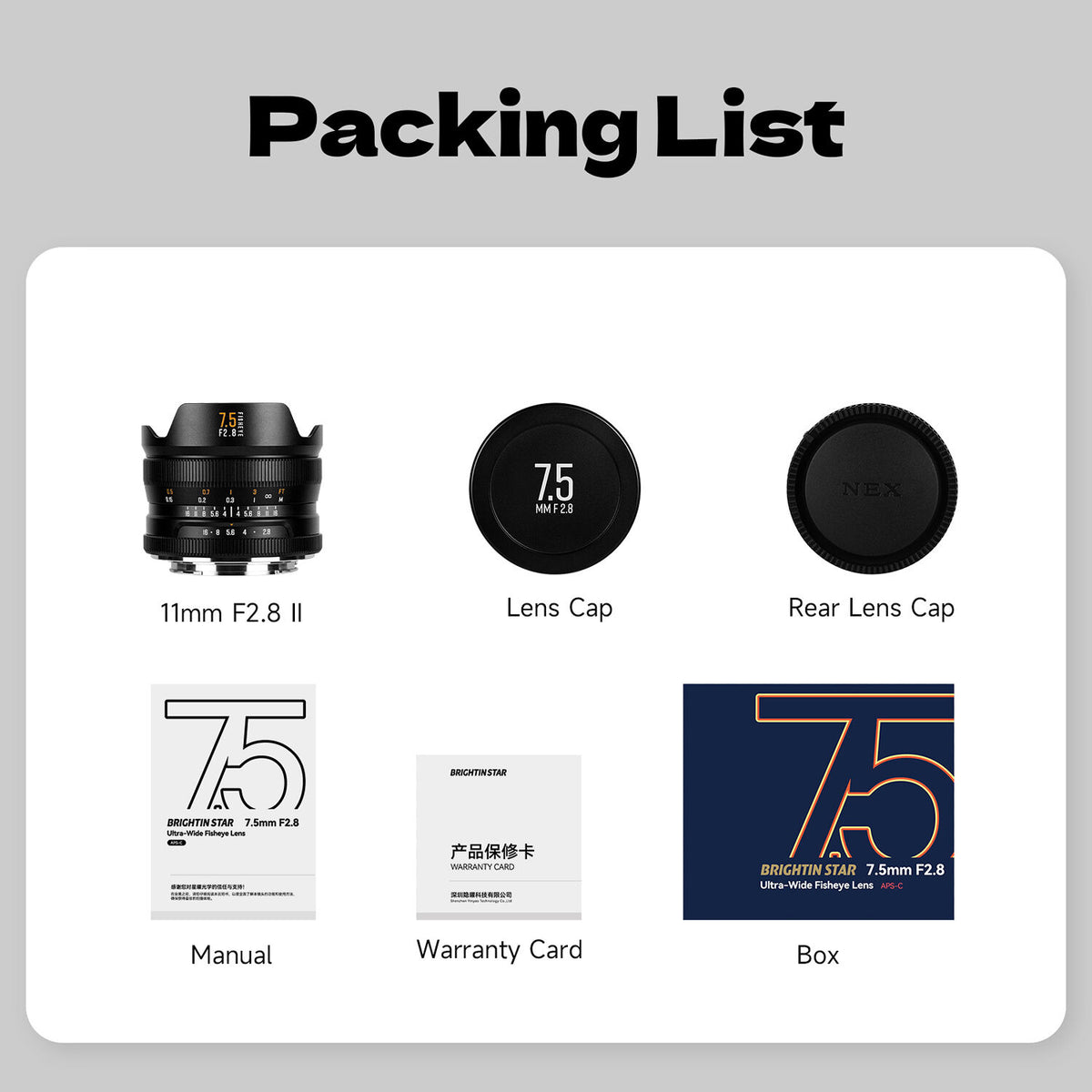 Lente Brightin Star 7.5mm f/2.8 Fisheye (Negro) - detalle
