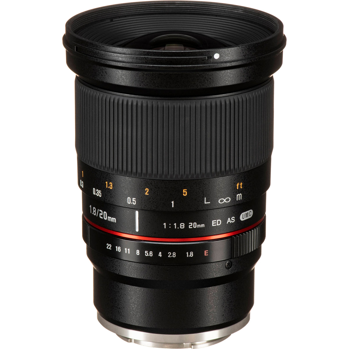 Lente Rokinon 20mm f/1.8 ED AS UMC - vista frontal