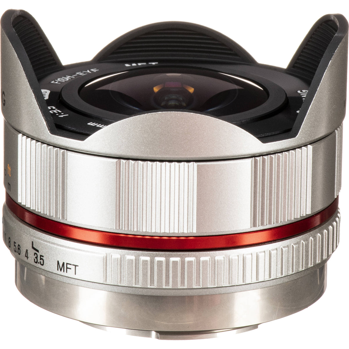 Lente Samyang 7.5mm f/3.5 UMC Fisheye - Plateado - vista frontal