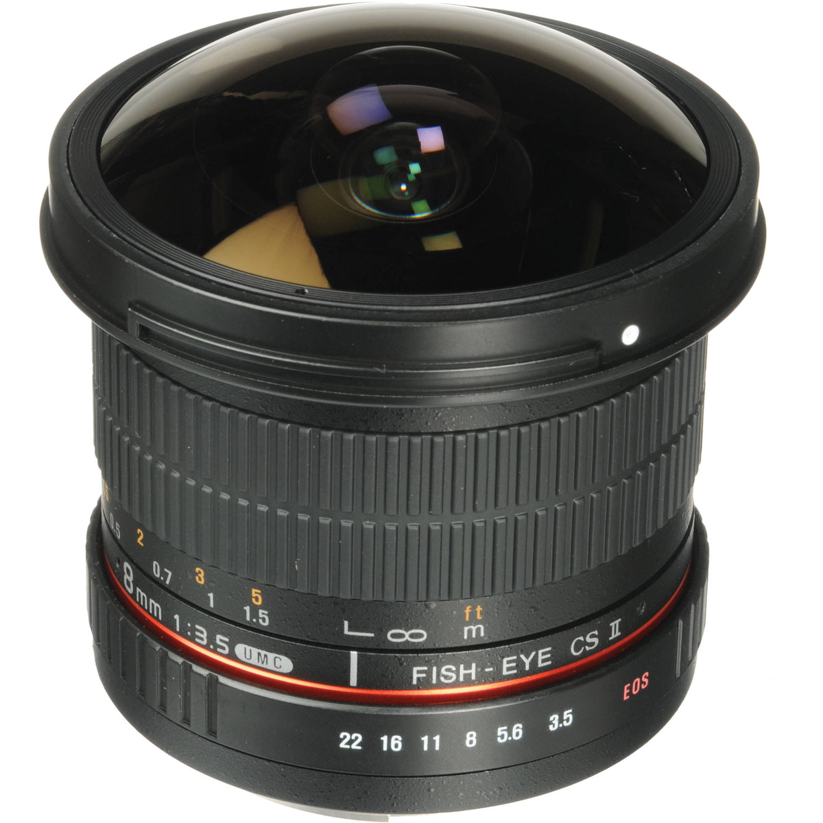 Lente Samyang 8mm f/3.5 HD Fisheye con Removable Hood para Canon - vista frontal