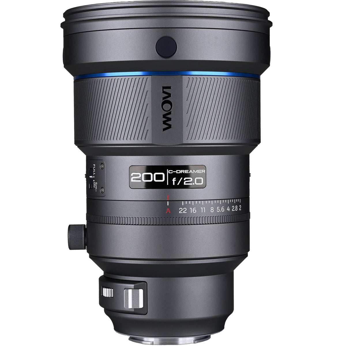 Lente Venus Optics 200mm f/2 AF FF Telephoto Prime (Gris) - vista lateral