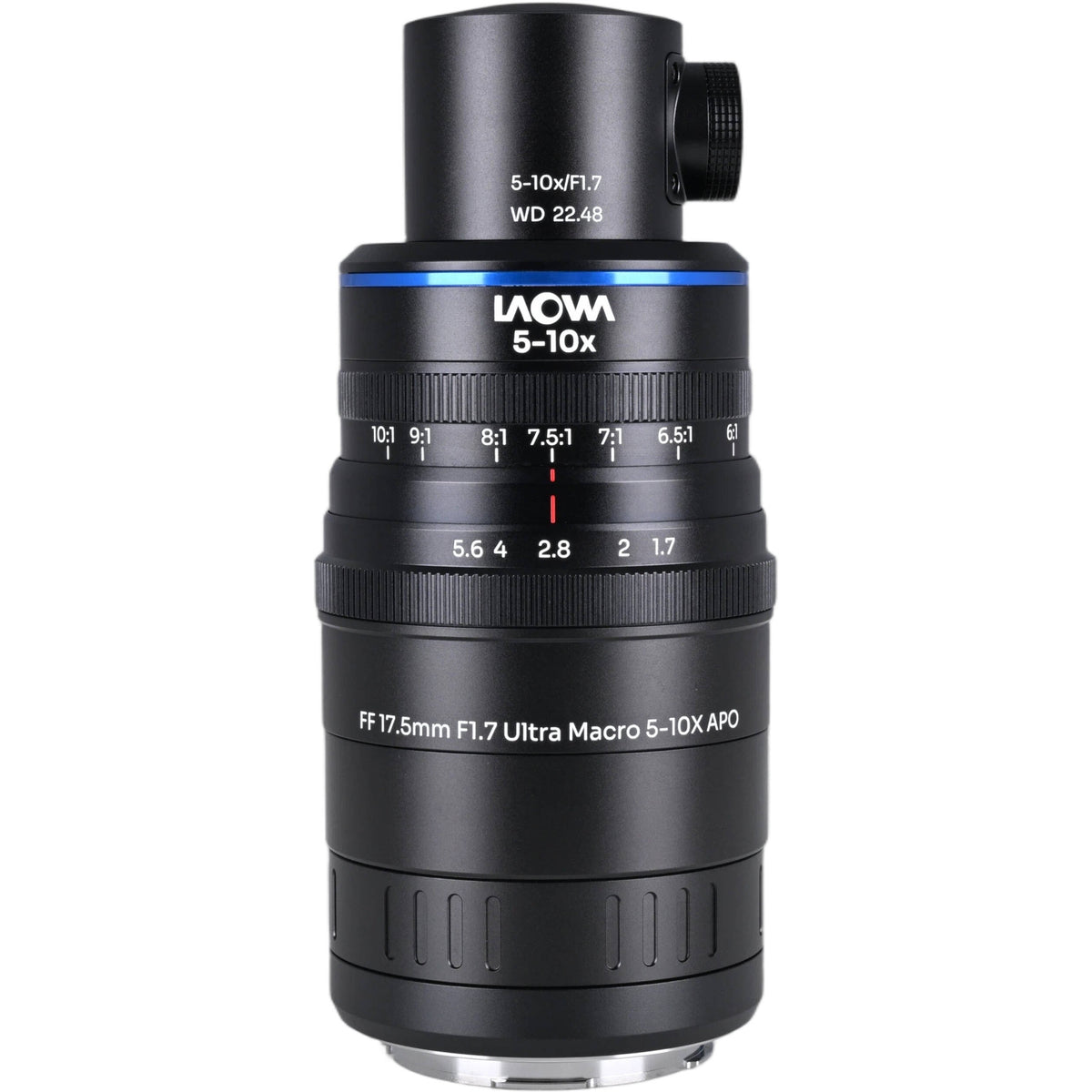 Lente Venus Optics Laowa Aksen 17.5mm f/1.7 5-10x Ultra Macro APO con Coaxial Illumination - vista lateral
