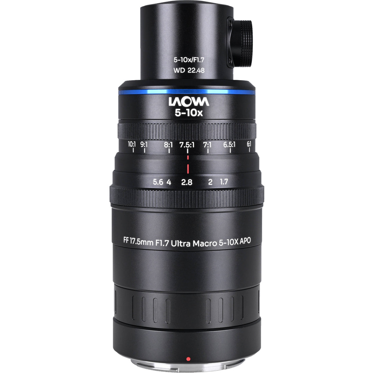 Lente Venus Optics Laowa Aksen 17.5mm f/1.7 5-10x Ultra Macro APO con Coaxial Illumination - vista lateral