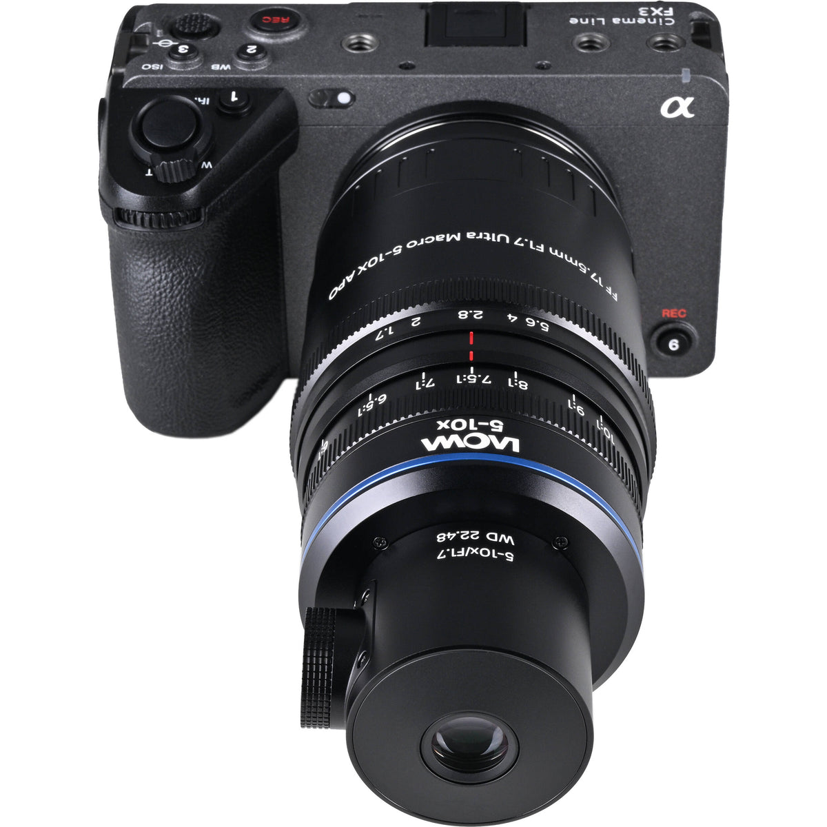 Lente Venus Optics Laowa Aksen 17.5mm f/1.7 5-10x Ultra Macro APO con Coaxial Illumination - puertos y conexiones