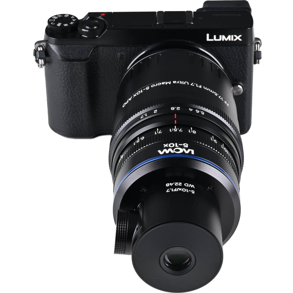 Lente Venus Optics Laowa Aksen 17.5mm f/1.7 5-10x Ultra Macro APO con Coaxial Illumination - puertos y conexiones