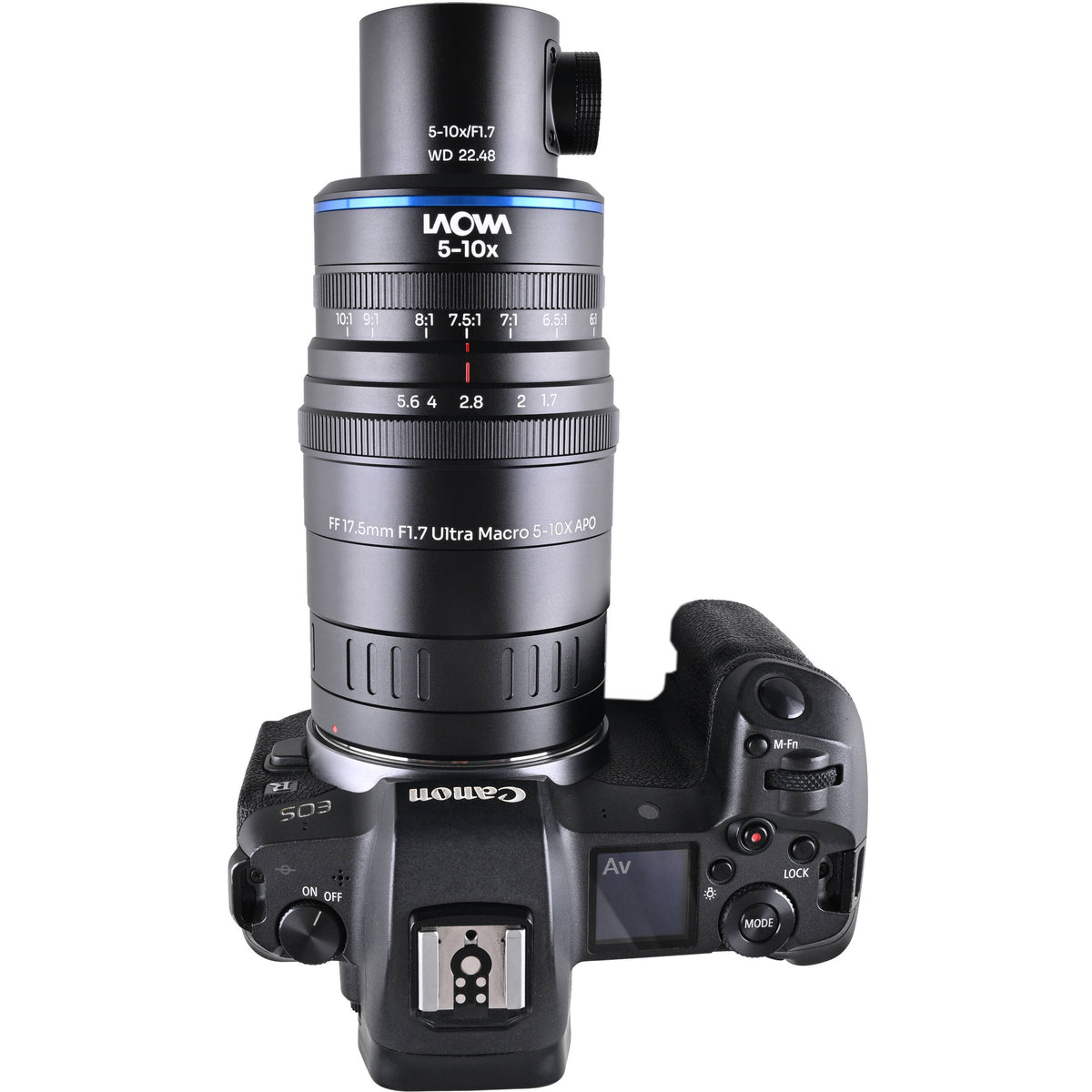 Lente Venus Optics Laowa Aksen 17.5mm f/1.7 5-10x Ultra Macro APO con Coaxial Illumination - en uso