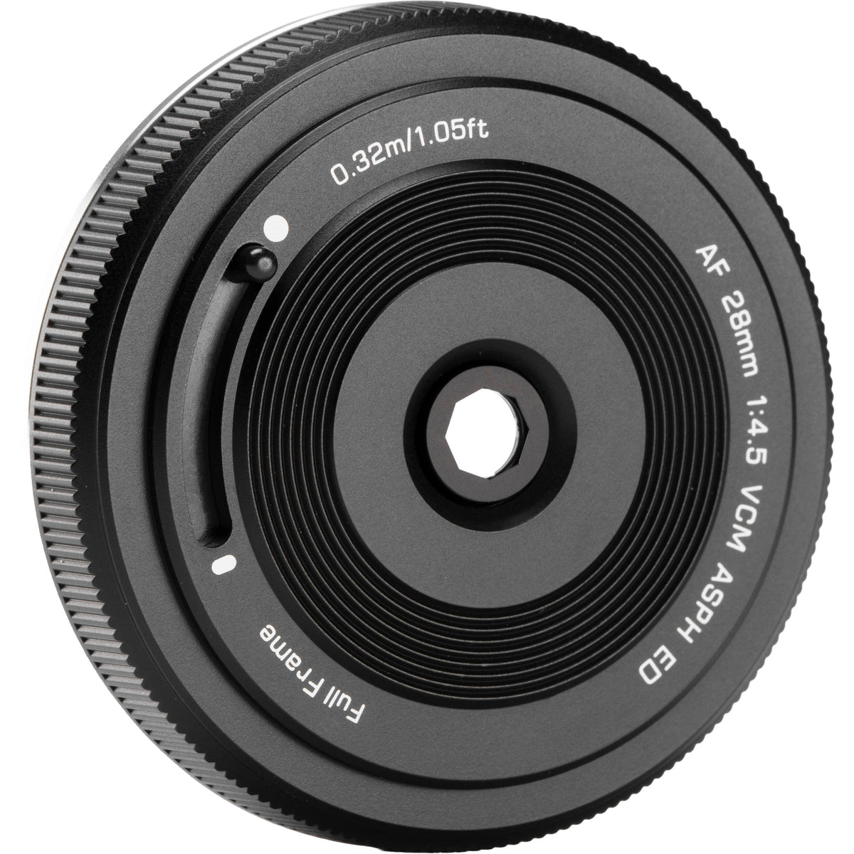 Lente Viltrox AF 28mm f/4.5 Chip - vista lateral