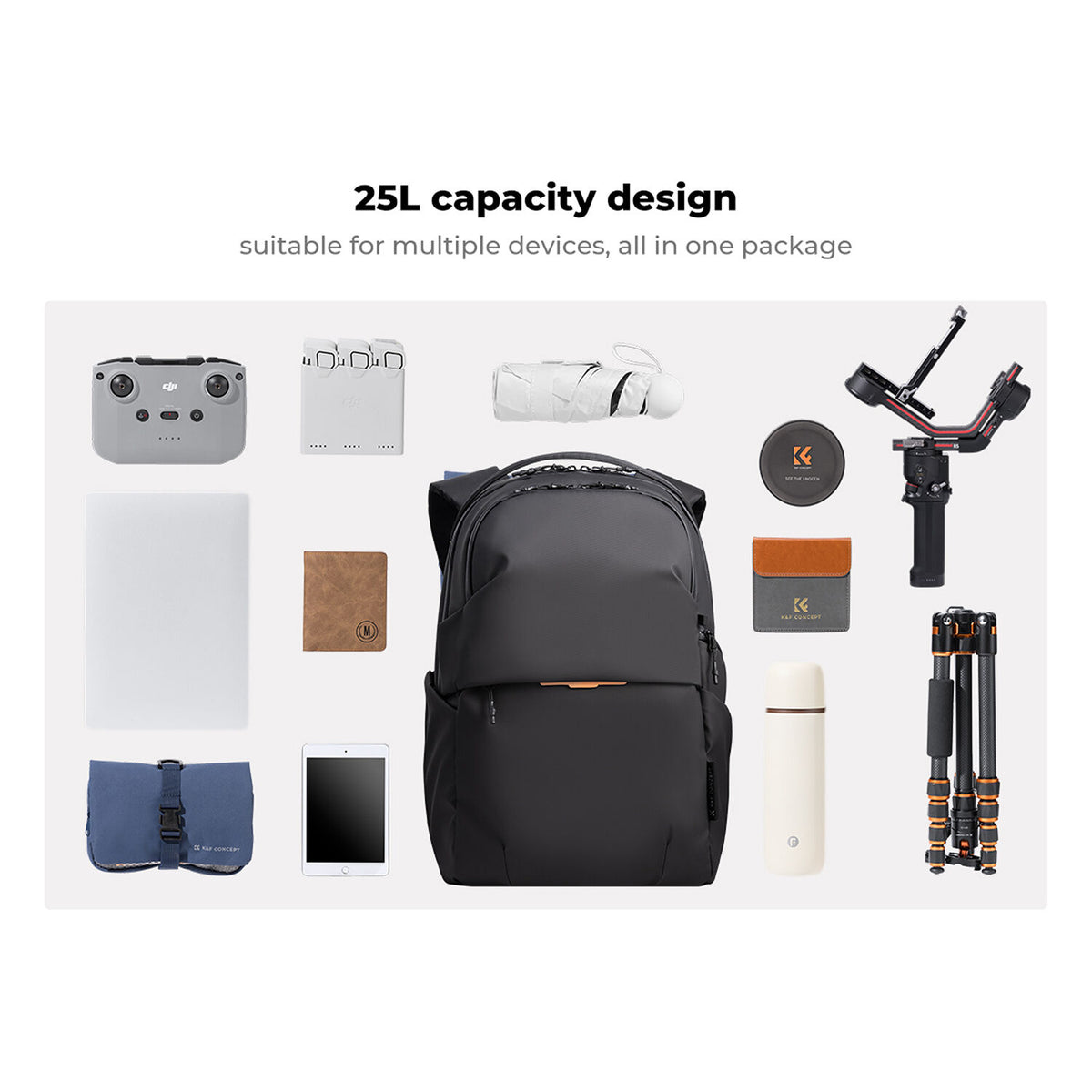 Mochila K&F Concept Urban Wander 03 (Negro, 25L) - detalle