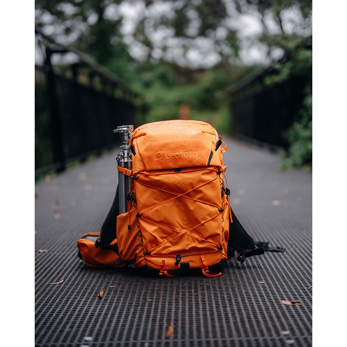 Mochila Leofoto todo en uno de viaje (Naranja, 35L) - puertos y conexiones