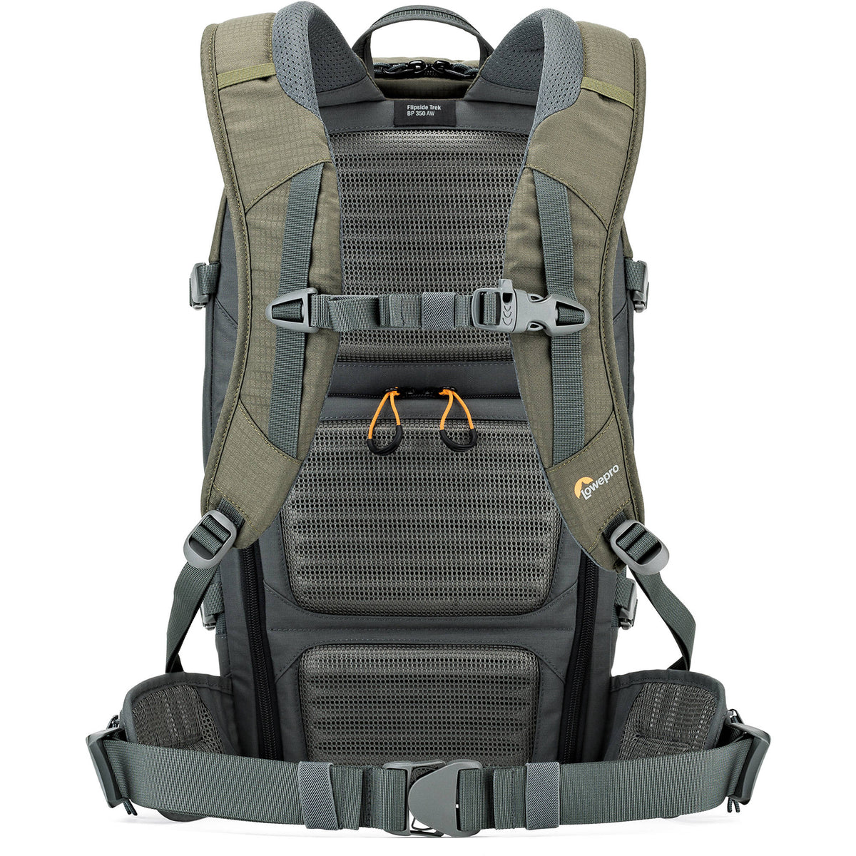 Mochila Lowepro Flipside Trek BP 350 AW (Gris/Dark Verde) - vista trasera