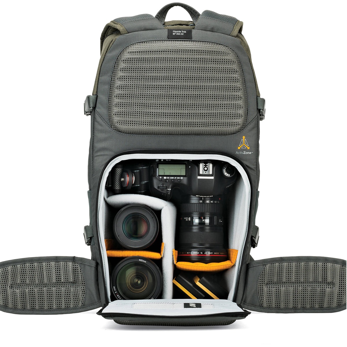 Mochila Lowepro Flipside Trek BP 350 AW (Gris/Dark Verde) - detalle