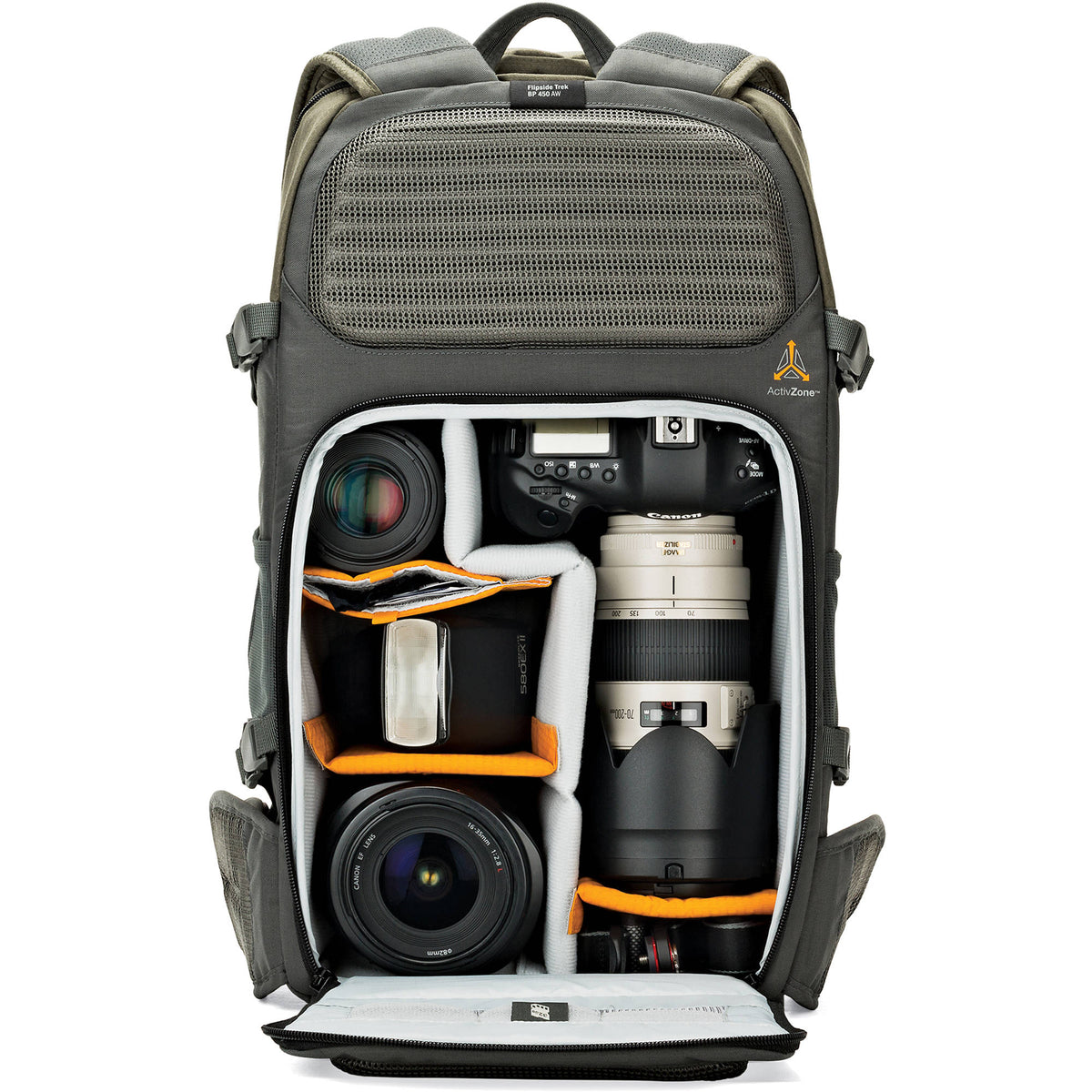 Mochila Lowepro Flipside Trek BP 450 AW (Gris/Dark Verde) - detalle