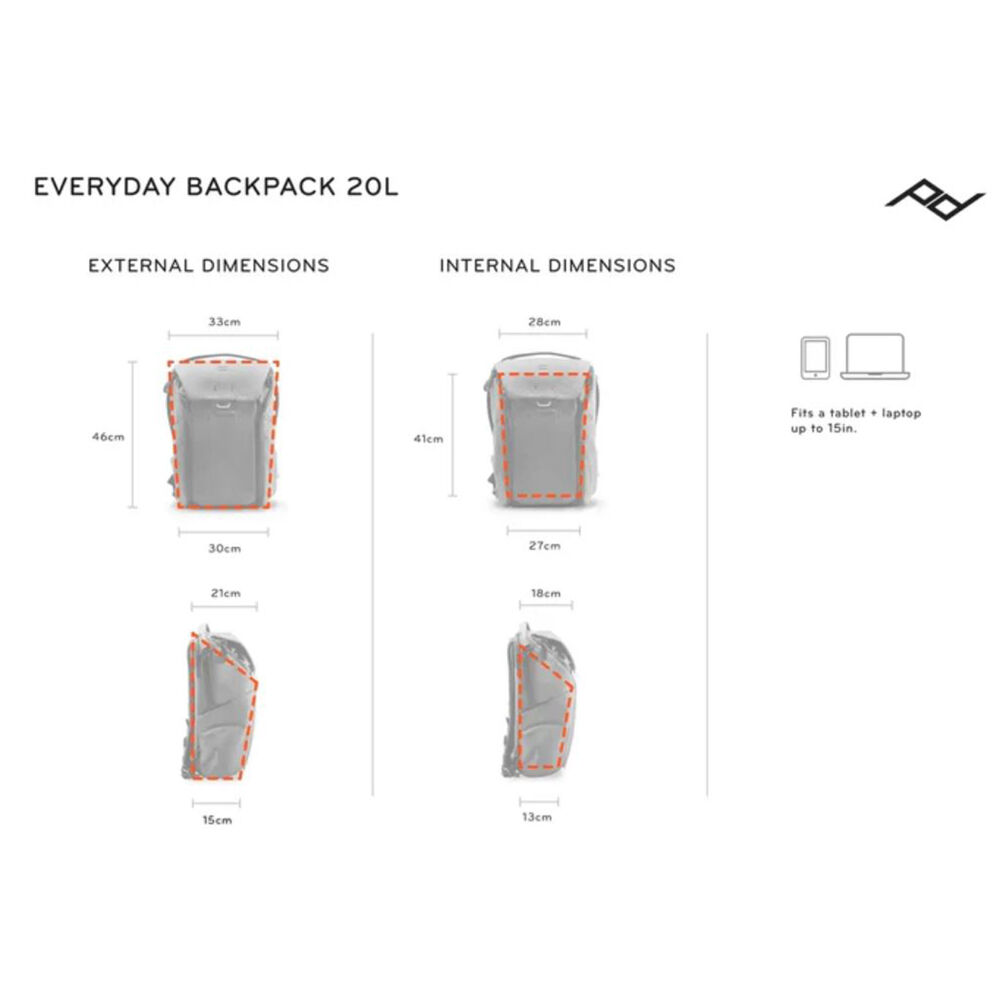Mochila Peak Design Everyday (Negro, 20L) - contenido de la caja