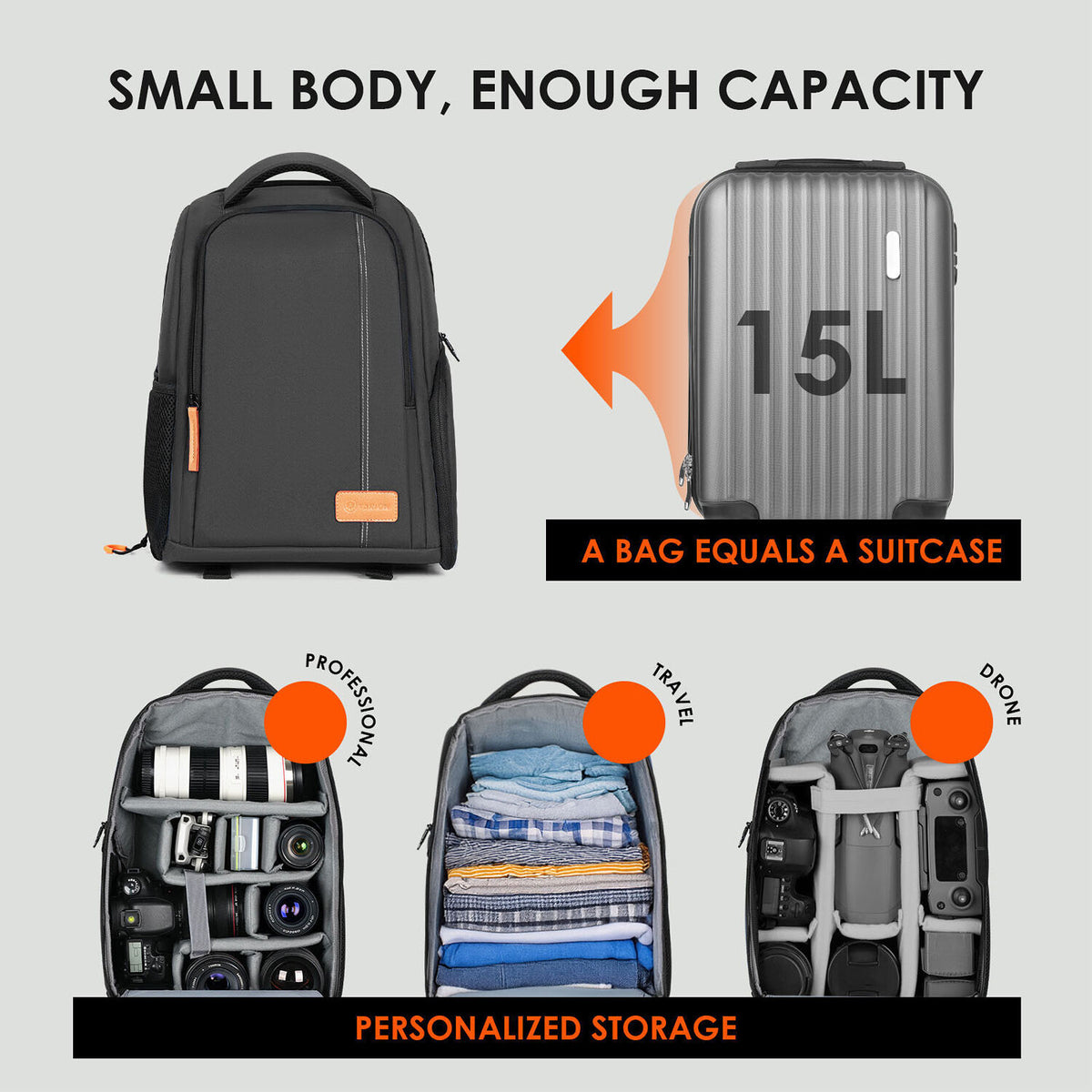 Mochila TARION TB-04 (Negro, 15L) - detalle