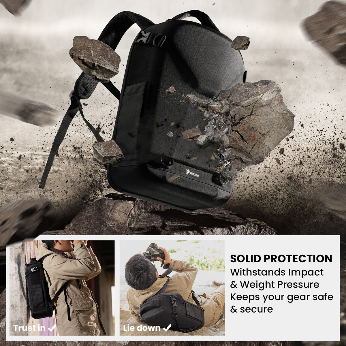 Mochila TARION TRH Hard-Shell (Negro, 12L) - vista lateral