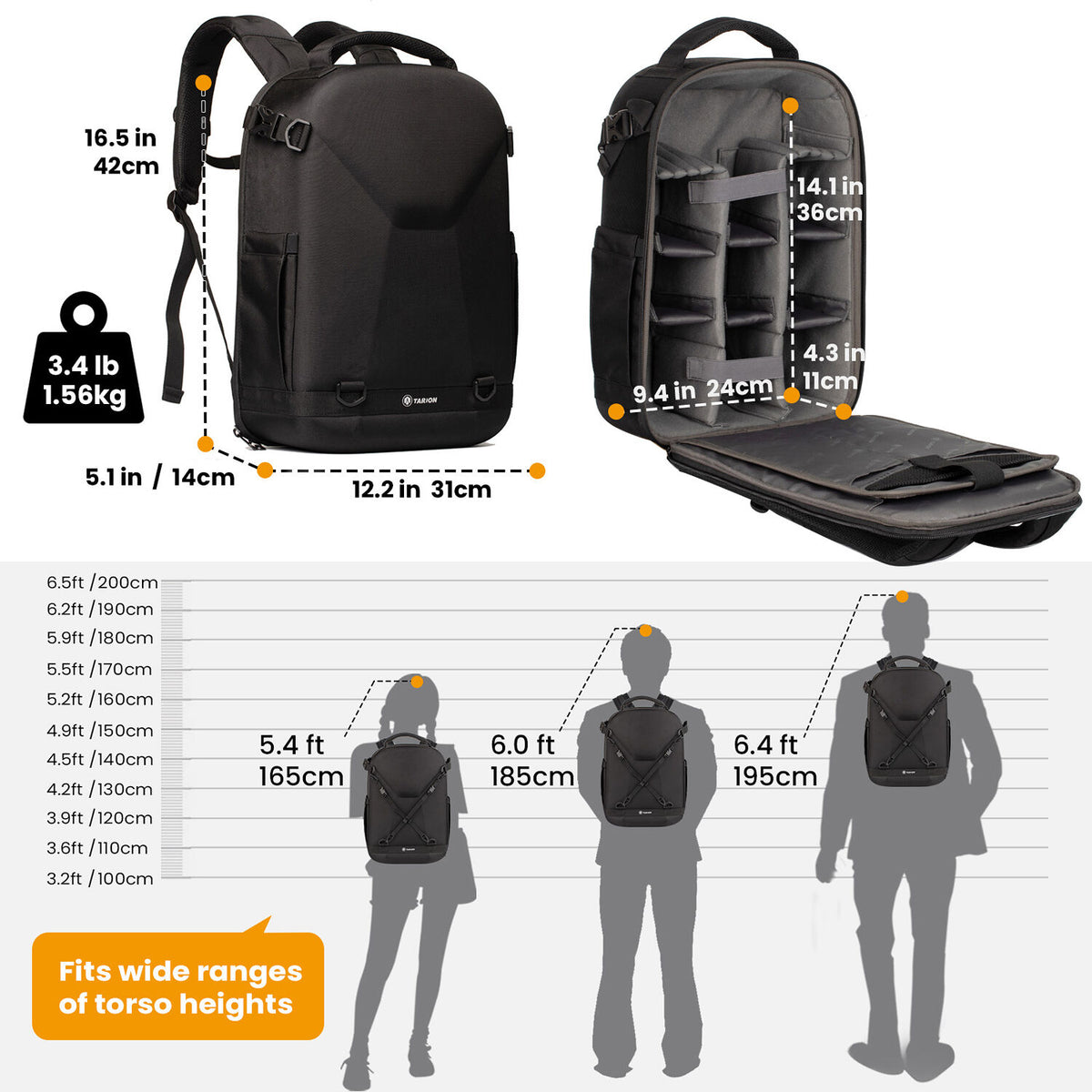 Mochila TARION TRH Hard-Shell (Negro, 12L) - en uso