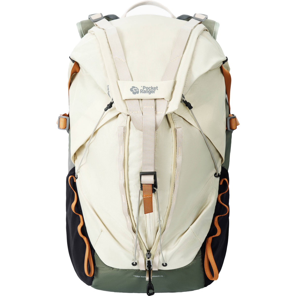 Mochila VSGO Pocket Ranger con inserto para cámara (35L, Off-Blanco & Verde) - puertos y conexiones