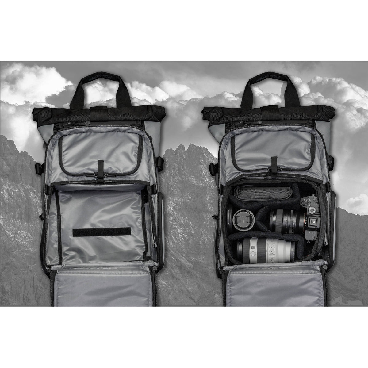 Mochila WANDRD PRVKE V3 con Photo Bundle (Makalu Gris, 21L) - en uso