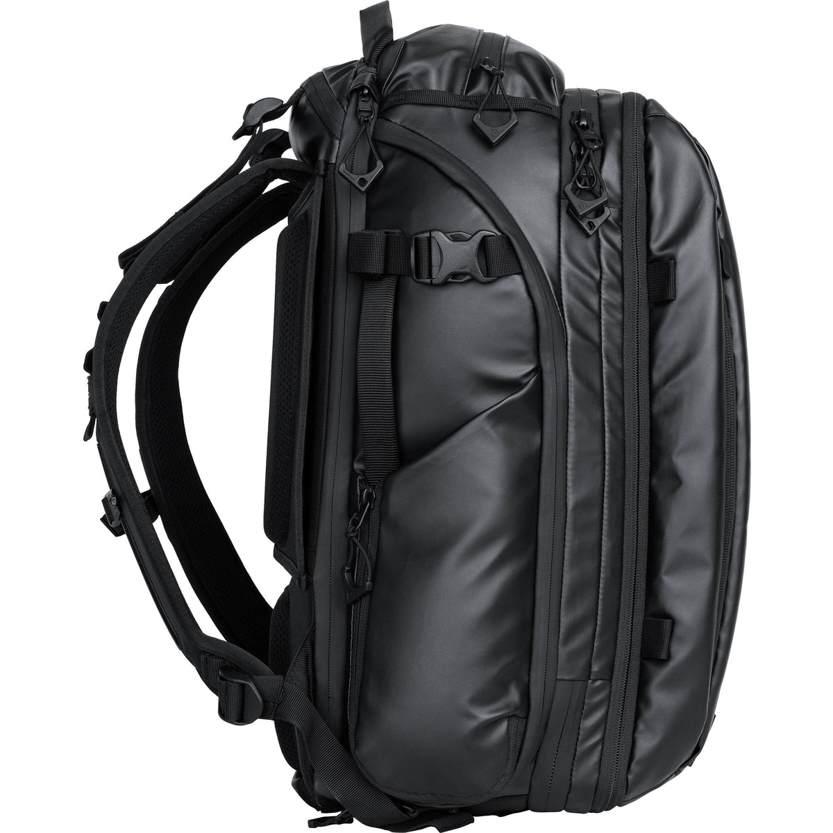 Mochila WANDRD Transit Travel con Essential Plus cubo para cámara (Negro, 45L) - puertos y conexiones