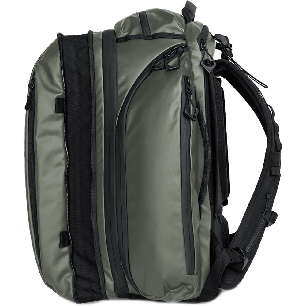 Mochila WANDRD Transit Travel con Essential Plus cubo para cámara (Wasatch Verde, 45L) - detalle