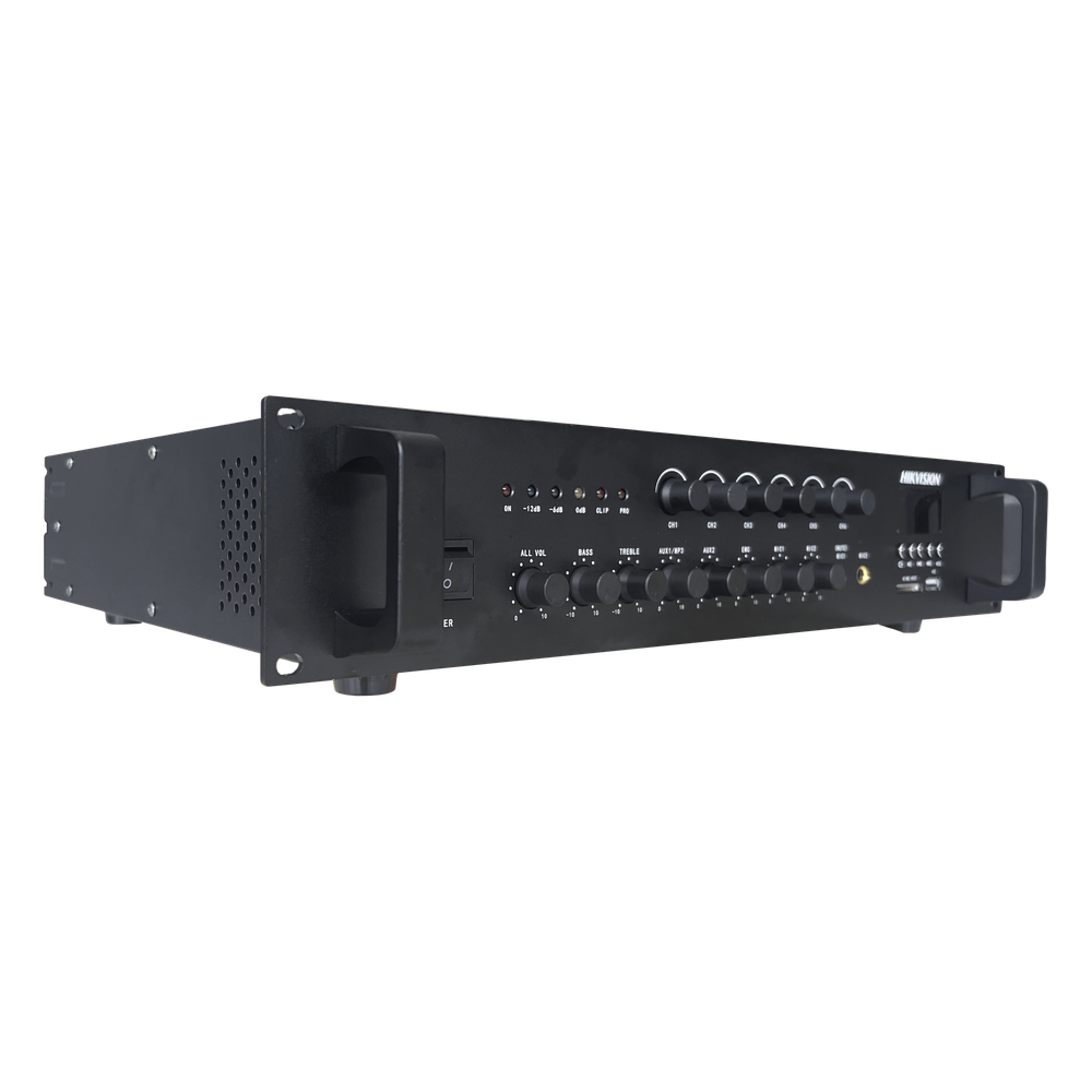 Micrófono Hikvision - Amplificador de Audio - 6 Canales - 120W - Conexión Bluetooth - DS-QAE0A120G1-VB6/110