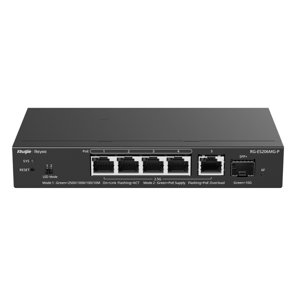 Switch Administrable Capa2 PoE+ Ruijie RG-ES206MG-P 5 puertos 2.5 GB
