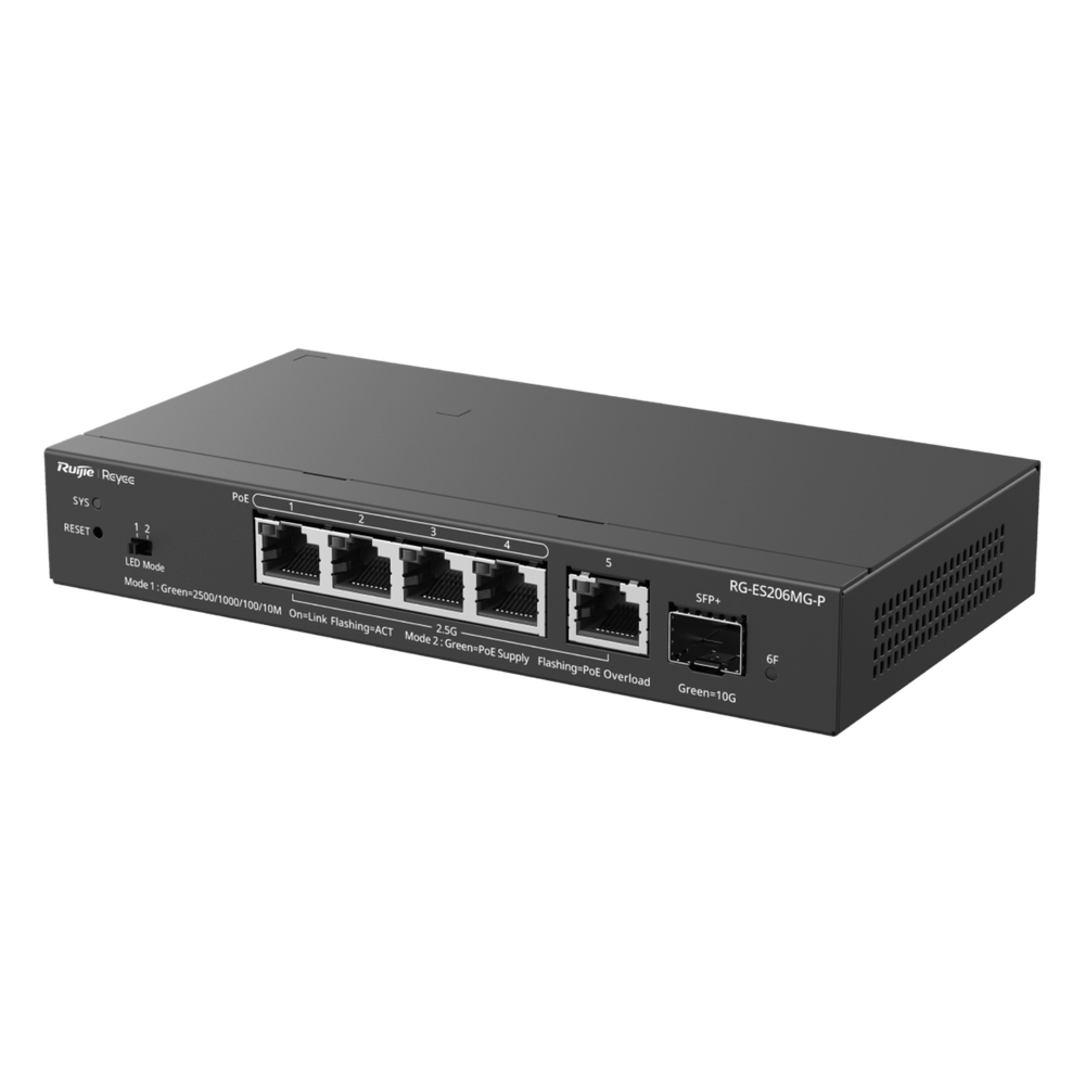 Switch Administrable Capa2 PoE+ Ruijie RG-ES206MG-P 5 puertos 2.5 GB