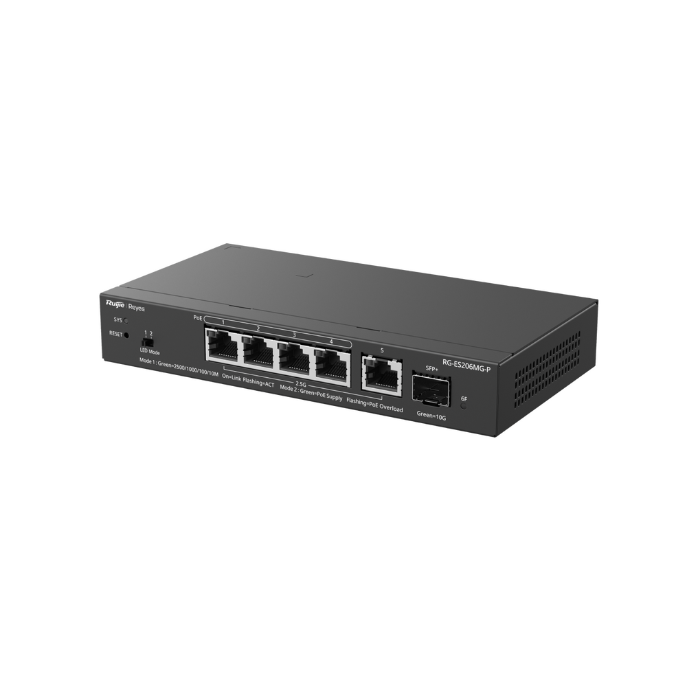 Switch Administrable Capa2 PoE+ Ruijie RG-ES206MG-P 5 puertos 2.5 GB