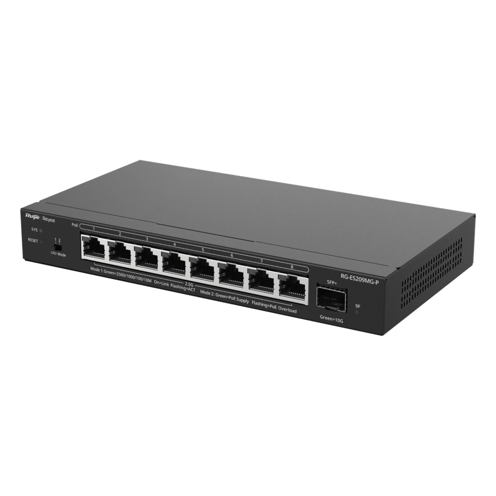 Switch Administrable Capa 2 con PoE+ Multi-Gigabit Ruijie RG-ES209MG-P 130 W 8 puertos 2.5 GB