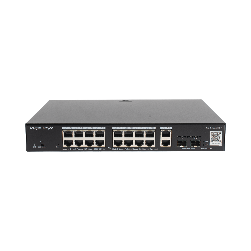 Switch PoE L2 Administrable en la Nube Ruijie RG-ES220GS-P 20 puertos