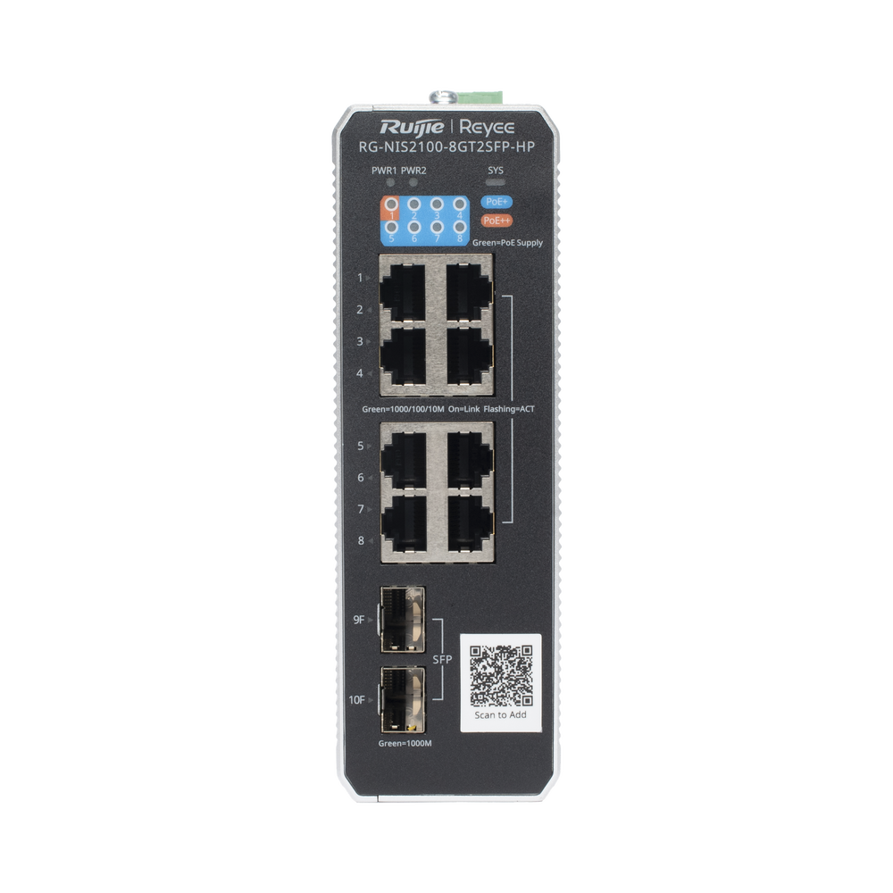 Switch Industrial PoE con gestión Ruijie RG-NIS2100-8GT2SFP-HP 1 puerto